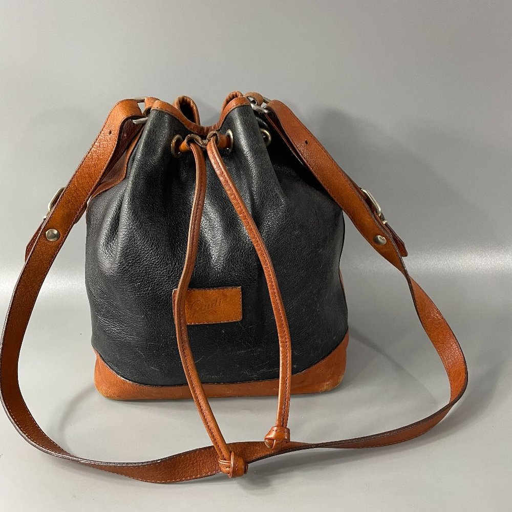 Giudi Black Soft leather Drawstring Bucket Bag